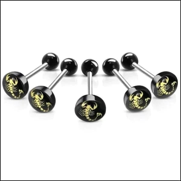 Chirurgisch Stalen Logo Tongpiercing Schorpioen 1.6mm 16mm 7mm acryl alles Aramat Jewels Barbell chirurgisch staal Meerdere Varianten multikleurig Piercings PVD Staal Tong tongpiercings Volwassenen zwart