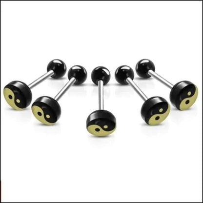 Chirurgisch Stalen Logo Tongpiercing YingYang 1.6mm 16mm 7mm acryl alles Aramat Jewels Barbell chirurgisch staal Meerdere Varianten multikleurig Piercings PVD Staal Tong tongpiercings Volwassenen zwart